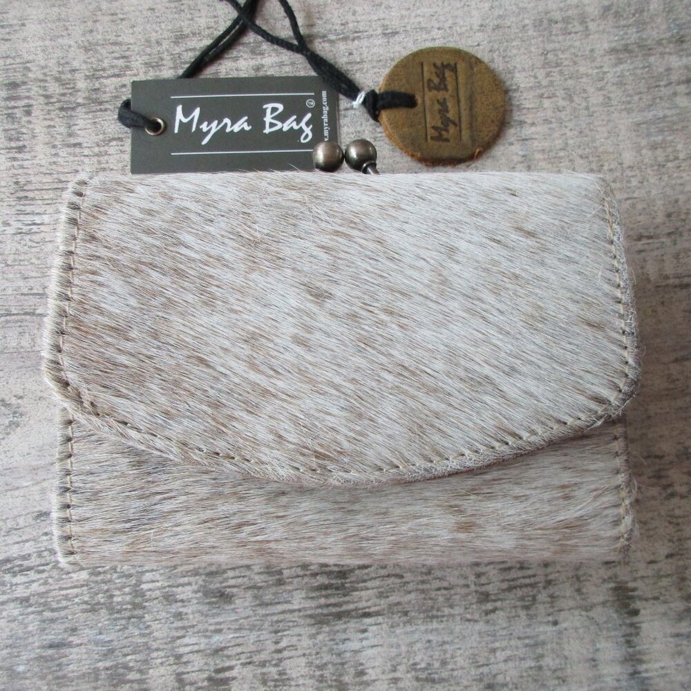 Myra Bag Light Tan & Cream Hair-on Leather Compact Wallet